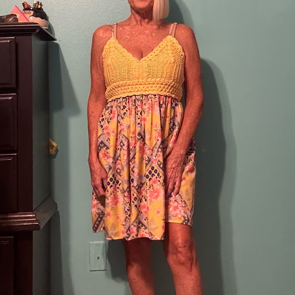 Derek Heart Yellow and Multicolor Mini Dress